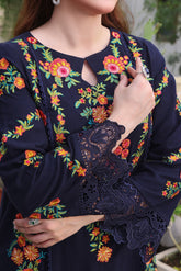ASIM JOFA-3PC DHANAK EMBROIDERED SHIRT WITH COURTRAI PRINTED SHAWL & TROUSER  V676